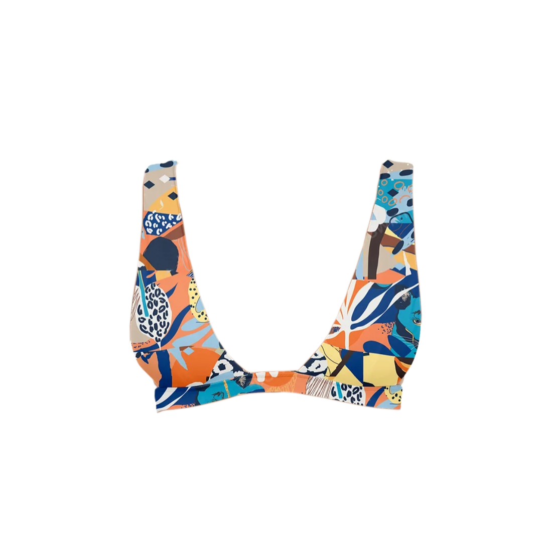 Tropical Print Plunge Neck Bikini Top Tan Swimwear And Activewear Division Of Kt Energy Solutions 4821